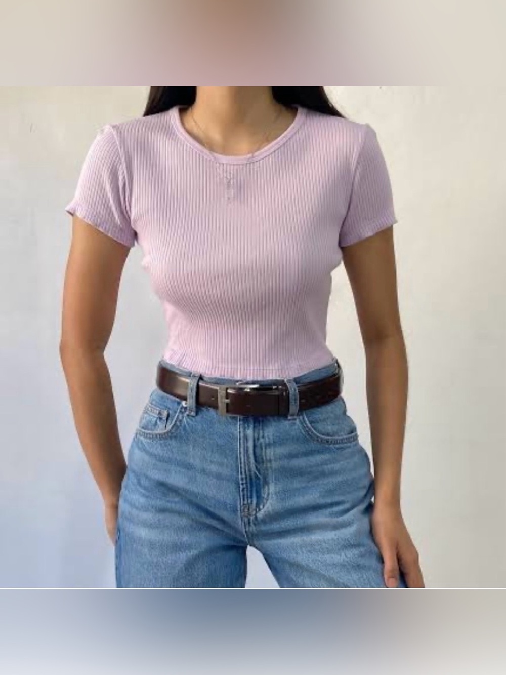 Uniqlo Women's Cropped Mini TShirt Ribbed Lavender Sz M